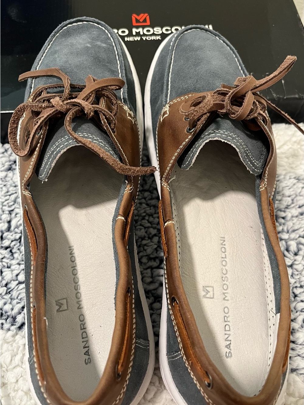 NWT Sandro Moscoloni Two-Tone Brown and Gray Leather Boat Shoes